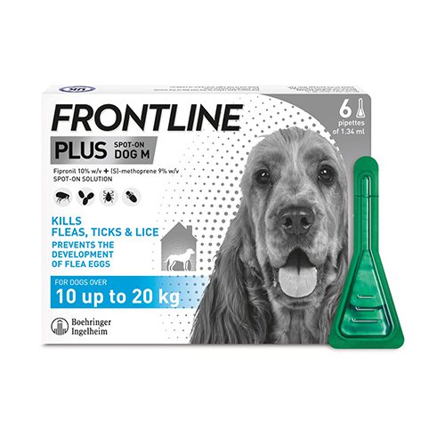 FRONTLINE Plus Flea & Tick Treatment for Medium Dogs (10-20 kg) - 6 Pipettes